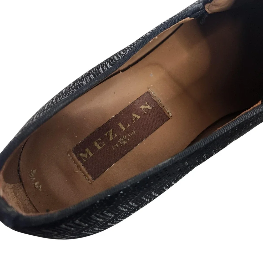 MEZLAN 18617 Shoes Mens 10.5 Black Leather Chevron Dress Oxford Slip On Spain